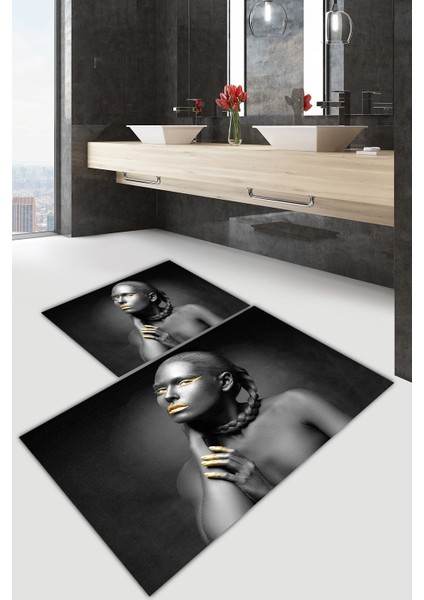 Yıkanabilir Kaymaz Dot Taban 2'li Banyo Paspası ( 50CM x 60CM - 60CM x 100CM) MNP1198