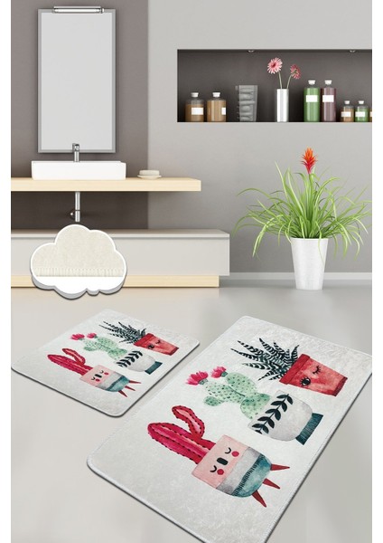 Yıkanabilir Kaymaz Dot Taban 2'li Banyo Paspası ( 50CM x 60CM - 60CM x 100CM) MNP3074