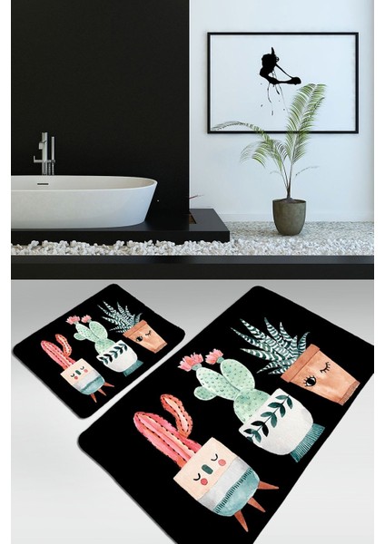 Yıkanabilir Kaymaz Dot Taban 2'li Banyo Paspası ( 50CM x 60CM - 60CM x 100CM) MNP3078