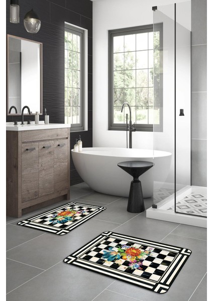Yıkanabilir Kaymaz Dot Taban 2'li Banyo Paspası ( 50CM x 60CM - 60CM x 100CM) MNP3085