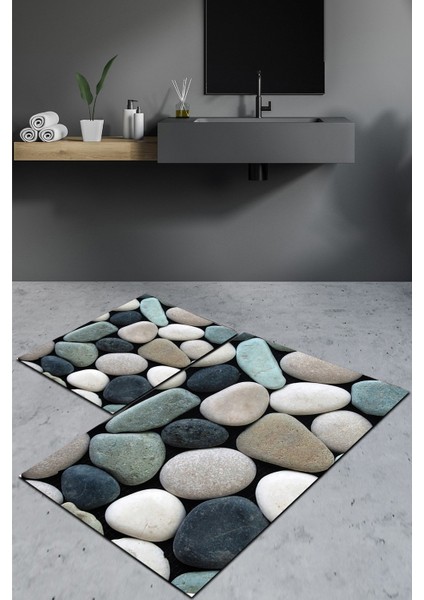 Yıkanabilir Kaymaz Dot Taban 2'li Banyo Paspası ( 50CM x 60CM - 60CM x 100CM) MNP3087
