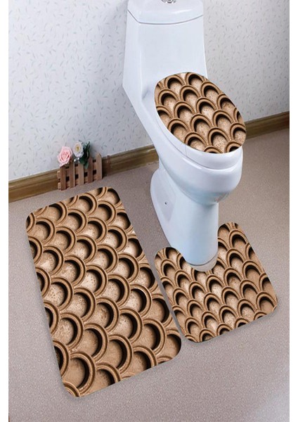 Yıkanabilir Kaymaz Dot Taban 3'lü Klozet Takımı (60CM x 100CM - 55CM x 60CM - 47CM x 50CM) MNKZ6005