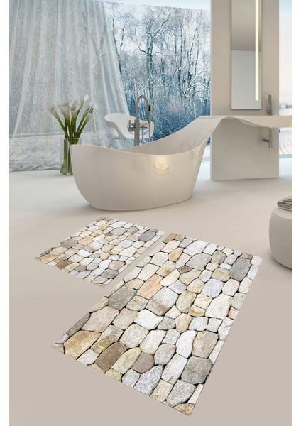 Yıkanabilir Kaymaz Dot Taban 2'li Banyo Paspası ( 50CM x 60CM - 60CM x 100CM) MNP1030