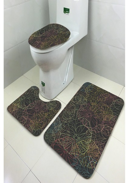 Yıkanabilir Kaymaz Dot Taban 3'lü Klozet Takımı (60CM x 100CM - 55CM x 60CM - 47CM x 50CM) MNKZ6089