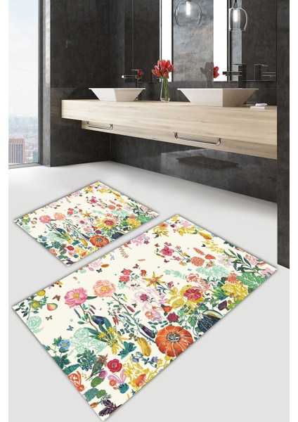 Yıkanabilir Kaymaz Dot Taban 2'li Banyo Paspası ( 50CM x 60CM - 60CM x 100CM) MNP1140