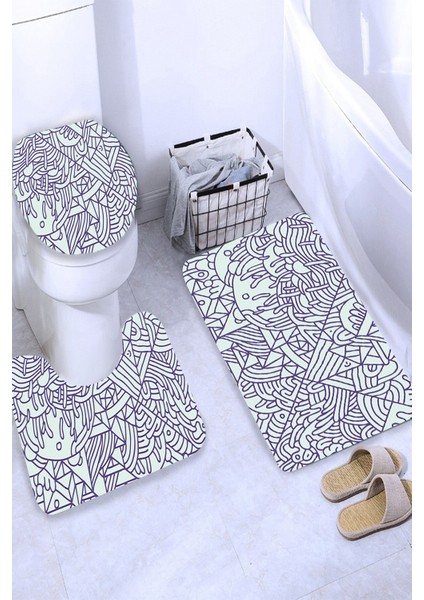 Yıkanabilir Kaymaz Dot Taban 3'lü Klozet Takımı (60CM x 100CM - 55CM x 60CM - 47CM x 50CM) MNKZ6114