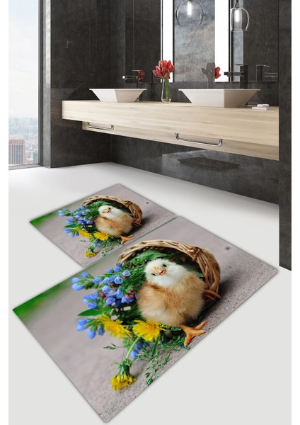 Yıkanabilir Kaymaz Dot Taban 2'li Banyo Paspası ( 50CM x 60CM - 60CM x 100CM) MNP1191