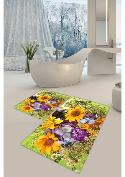 Yıkanabilir Kaymaz Dot Taban 2'li Banyo Paspası ( 50CM x 60CM - 60CM x 100CM) MNP1042