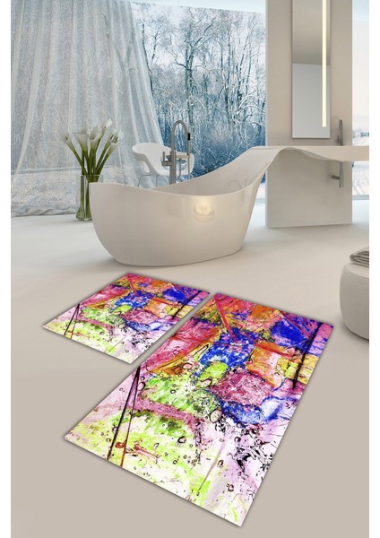 Yıkanabilir Kaymaz Dot Taban 2'li Banyo Paspası ( 50CM x 60CM - 60CM x 100CM) MNP1045