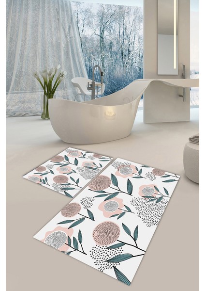 Yıkanabilir Kaymaz Dot Taban 2'li Banyo Paspası ( 50CM x 60CM - 60CM x 100CM) MNP1064