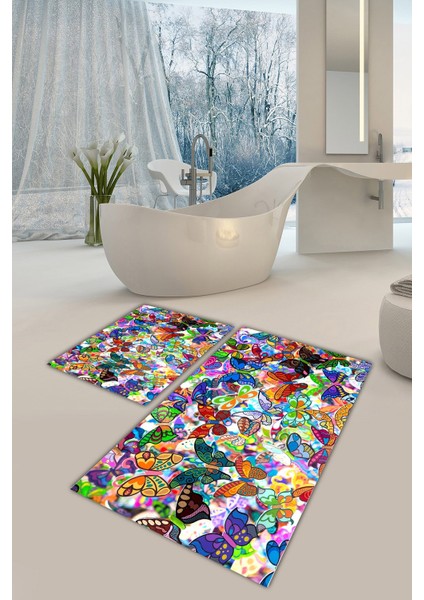 Yıkanabilir Kaymaz Dot Taban 2'li Banyo Paspası ( 50CM x 60CM - 60CM x 100CM) MNP1085