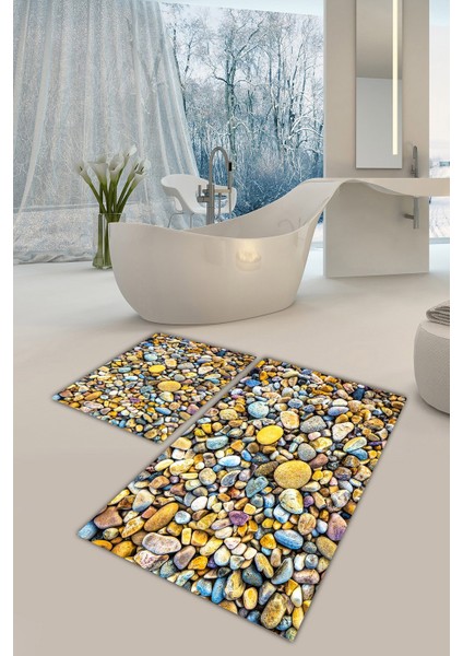 Yıkanabilir Kaymaz Dot Taban 2'li Banyo Paspası ( 50CM x 60CM - 60CM x 100CM) MNP1087