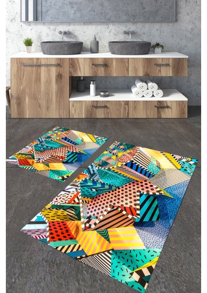 Yıkanabilir Kaymaz Dot Taban 2'li Banyo Paspası ( 50CM x 60CM - 60CM x 100CM) MNP1148