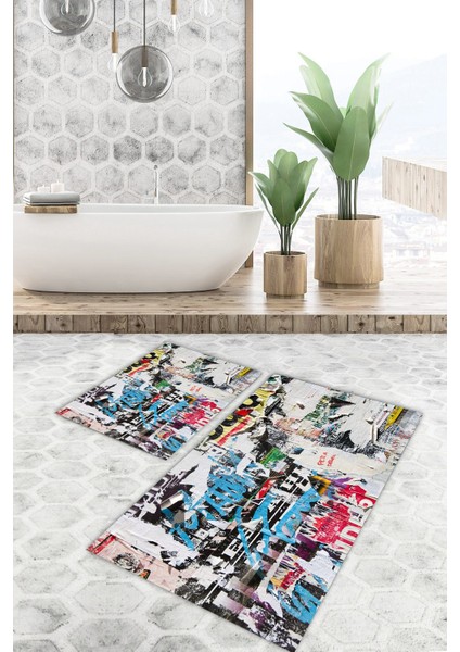 Yıkanabilir Kaymaz Dot Taban 2'li Banyo Paspası ( 50CM x 60CM - 60CM x 100CM) MNP1166