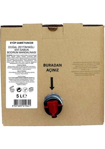 Bodrum Mandalinası Doğal Zeytinyağlı Sıvı Sabun 5 Lt - Bag In Box