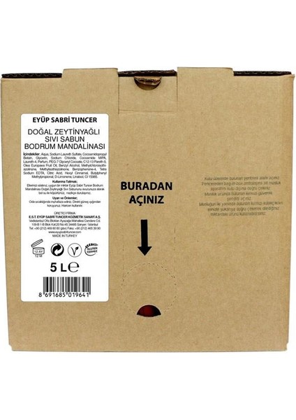 Bodrum Mandalinası Doğal Zeytinyağlı Sıvı Sabun 5 Lt - Bag In Box