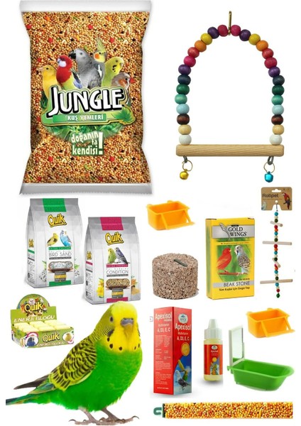 13 Parça Muhabbet Kuşu Yem, Bakım ve Vitamin Seti
