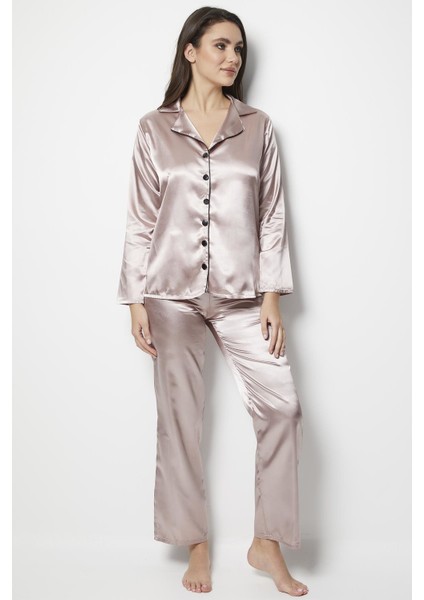 Uzun Kol Kadın Pijama Takım Saten