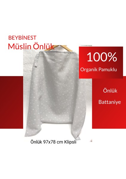 Müslin Emzirme Önlüğü ve Battaniye Ayarlanabilir Boy Gri Yıldızlar