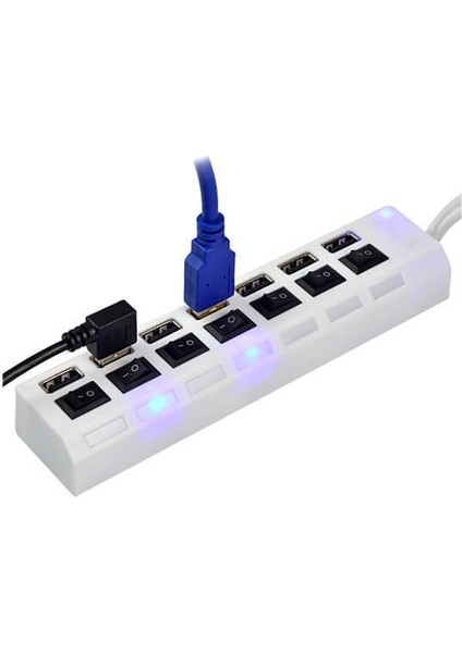 7 Port USB Hub Çoklayıcı Çoğaltıcı Onoff Düğmeli Işıklı Adaptörlü