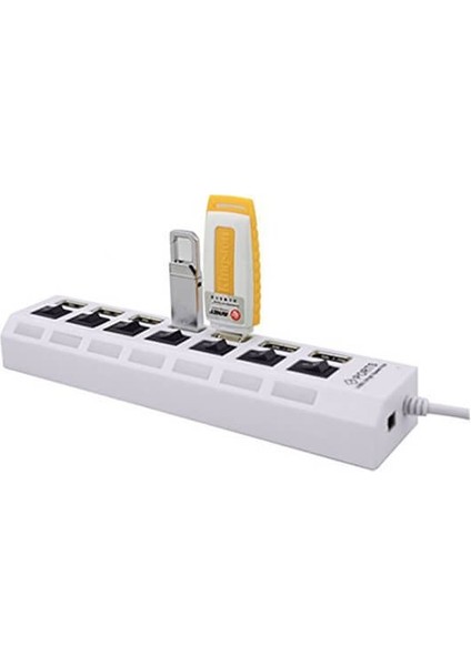 7 Port USB Hub Çoklayıcı Çoğaltıcı Onoff Düğmeli Işıklı Adaptörlü