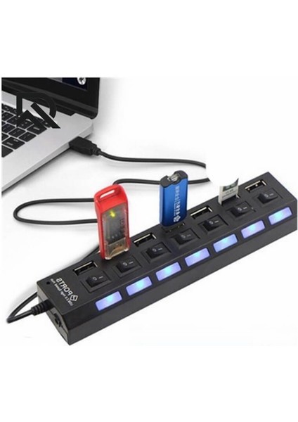 7 Port USB Hub Çoklayıcı Çoğaltıcı Onoff Düğmeli Işıklı Adaptörlü fırsatları