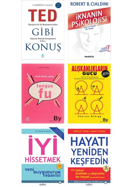 Alışkanlıkların Gücü + Tongue Fu + Ted Gibi Konuş + Iknanın Psikolojisi + Iyi Hissetmek + Hayatı Yeniden Keşfedin / 6 Kitap Set