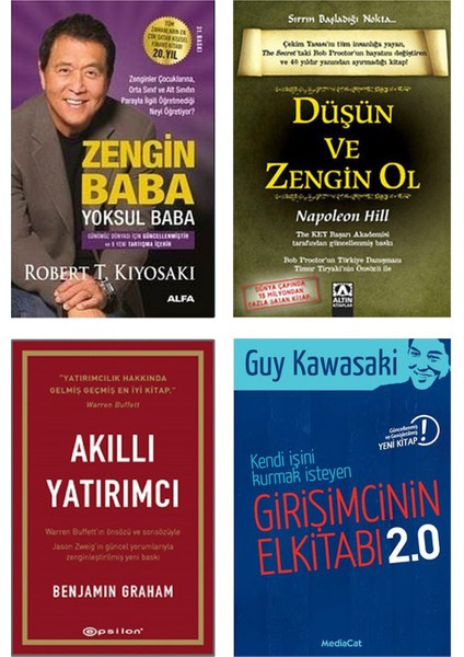 Kendi Işini Kurmak Isteyen Girişimcinin El Kitabı 2.0 + Düşün ve Zengin Ol + Akıllı Yatırımcı + Zengin Baba Yoksul Baba / 4 Kitap Set