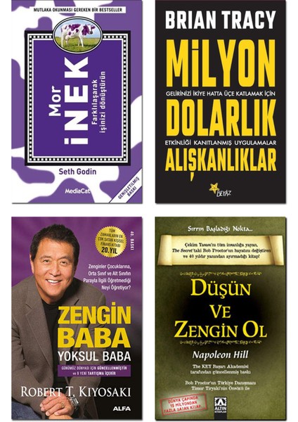 Milyon Dolarlık Alışkanlıklar / Brian Tracy + Zengin Baba Yoksul Baba / Robert T. Kiyosaki + Mor Inek / Seth Godin + Düşün ve Zengin Ol / Napoleon Hill - 4 Kitap Set