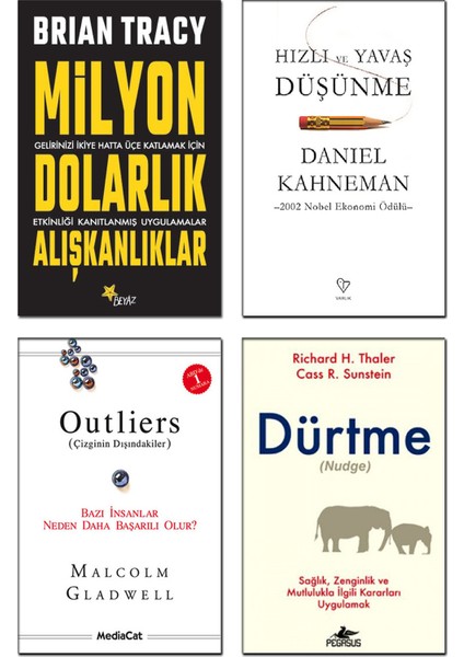 Milyon Dolarlık Alışkanlıklar / Brian Tracy + Hızlı ve Yavaş Düşünme / Daniel Kahneman + Outliers / Malcolm Gladwell + Dürtme (Nudge) / Richard H. Thaler - 4 Kitap Set