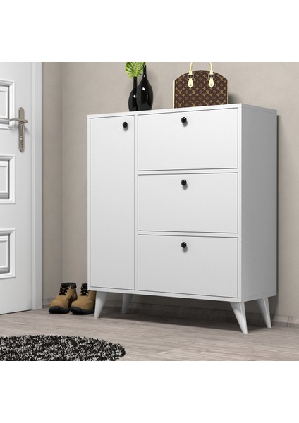 Bella 1800 Ayakkabılık 6 Raflı 4 Kapaklı Beyaz