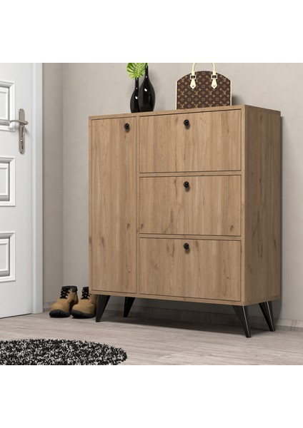 Bella 1802 Ayakkabılık 6 Raflı 4 Kapaklı Meşe