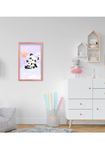 Gift Tatlı Pandalar Tasarımlı Dekoratif Pembe Ahşap Çerçeveli Çocuk Odası Tablo-2