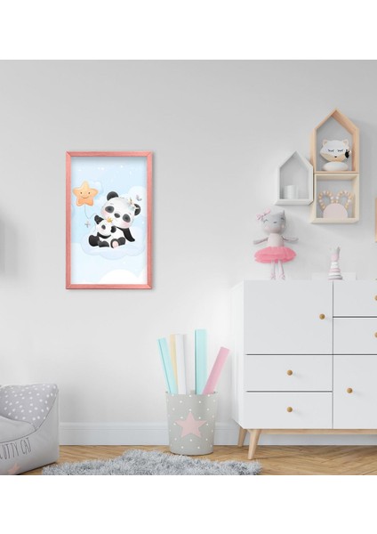 Gift Tatlı Pandalar Tasarımlı Dekoratif Pembe Ahşap Çerçeveli Çocuk Odası Tablo-2