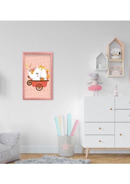 Gift Tatlı Fil Tasarımlı Dekoratif Pembe Ahşap Çerçeveli Çocuk Odası Tablo-1