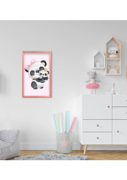 Bk Gift Sevimli Panda Tasarımlı Dekoratif Pembe Ahşap Çerçeveli Çocuk Odası Tablo-7