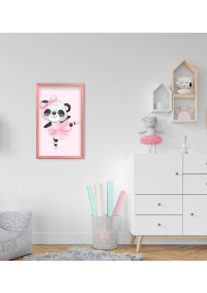 Gift Sevimli Panda Tasarımlı Dekoratif Pembe Ahşap Çerçeveli Çocuk Odası Tablo-1