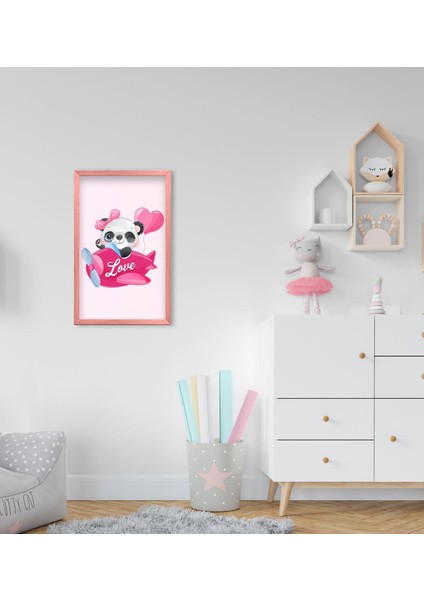 Gift Sevimli Panda Tasarımlı Dekoratif Pembe Ahşap Çerçeveli Çocuk Odası Tablo-2