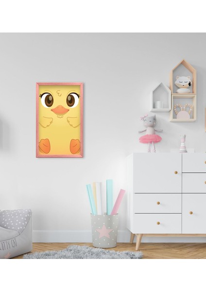 Gift Sevimli Ördek Tasarımlı Dekoratif Pembe Ahşap Çerçeveli Çocuk Odası Tablo-2