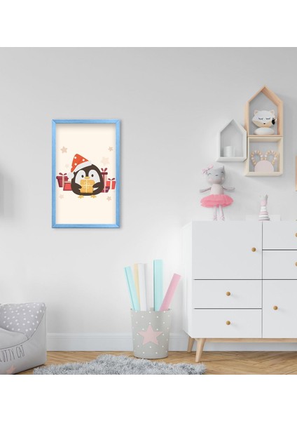 Gift Sevimli Penguen Tasarımlı Dekoratif Mavi Ahşap Çerçeveli Çocuk Odası Tablo-2