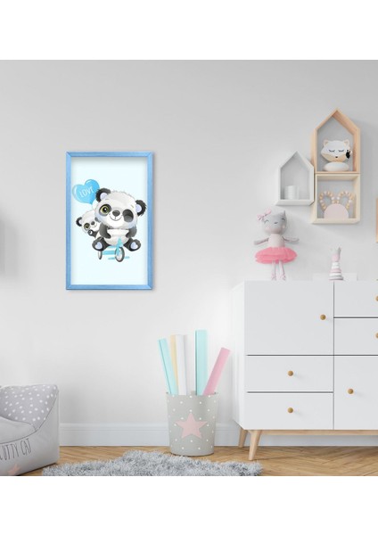 Gift Sevimli Panda Tasarımlı Dekoratif Mavi Ahşap Çerçeveli Çocuk Odası Tablo-8