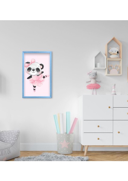Gift Sevimli Panda Tasarımlı Dekoratif Mavi Ahşap Çerçeveli Çocuk Odası Tablo-1