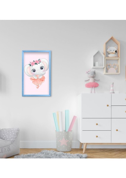 Gift Sevimli Fil Tasarımlı Dekoratif Mavi Ahşap Çerçeveli Çocuk Odası Tablo-12