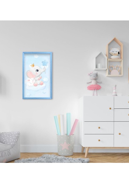Gift Sevimli Fil Tasarımlı Dekoratif Mavi Ahşap Çerçeveli Çocuk Odası Tablo-9