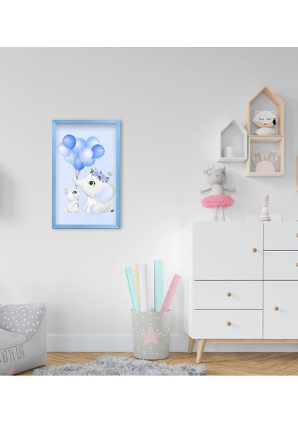 Gift Sevimli Fil Tasarımlı Dekoratif Mavi Ahşap Çerçeveli Çocuk Odası Tablo-8