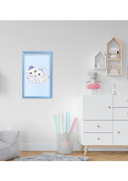 Gift Sevimli Fil Tasarımlı Dekoratif Mavi Ahşap Çerçeveli Çocuk Odası Tablo-7