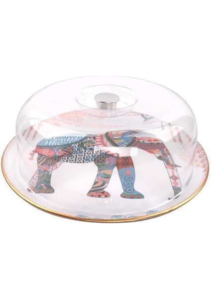 Elephant Beyaz Yuvarlak Kek Fanus 31 cm.