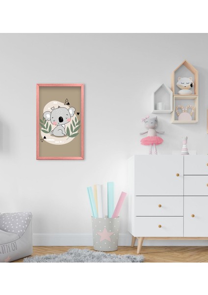 Gift Sevimli Koala Tasarımlı Dekoratif Pembe Ahşap Çerçeveli Çocuk Odası Tablo-1
