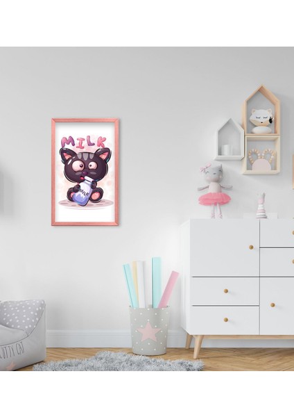 Gift Sevimli Kedi Tasarımlı Dekoratif Pembe Ahşap Çerçeveli Çocuk Odası Tablo-3