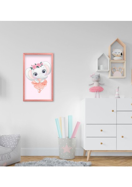 Gift Sevimli Fil Tasarımlı Dekoratif Pembe Ahşap Çerçeveli Çocuk Odası Tablo-12